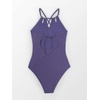 CUPSHE Women’s One Piece Swimsuit High Neck Tummy Control Cutout Back | Lace-Up Back, Removable Padded Cups, Ruched Waist, Adjustable Tie, Flattering Fit, Pool, Beach, Vacation(Purple)