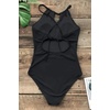 CUPSHE Women’s One Piece Swimsuit High Neck Tummy Control Cutout Back | Lace-Up Back, Removable Padded Cups, Ruched Waist, Adjustable Tie, Flattering Fit, Pool, Beach, Vacation(Black)