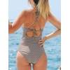 CUPSHE Women’s One Piece Swimsuit High Neck Tummy Control Cutout Back | Lace-Up Back, Removable Padded Cups, Ruched Waist, Adjustable Tie, Flattering Fit, Pool, Beach, Vacation(Chocolate Brown/White)