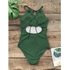 CUPSHE Women’s One Piece Swimsuit High Neck Tummy Control Cutout Back | Lace-Up Back, Removable Padded Cups, Ruched Waist, Adjustable Tie, Flattering Fit, Pool, Beach, Vacation(Green)