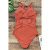CUPSHE Women’s One Piece Swimsuit High Neck Tummy Control Cutout Back | Lace-Up Back, Removable Padded Cups, Ruched Waist, Adjustable Tie, Flattering Fit, Pool, Beach, Vacation(Orange)