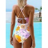 CUPSHE Women’s One Piece Swimsuit High Neck Tummy Control Cutout Back | Lace-Up Back, Removable Padded Cups, Ruched Waist, Adjustable Tie, Flattering Fit, Pool, Beach, Vacation(Lavender)