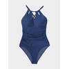 CUPSHE Women’s One Piece Swimsuit High Neck Tummy Control Cutout Back | Lace-Up Back, Removable Padded Cups, Ruched Waist, Adjustable Tie, Flattering Fit, Pool, Beach, Vacation(Yale Blue)