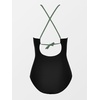 CUPSHE Women’s One Piece Swimsuit High Neck Tummy Control Cutout Back | Lace-Up Back, Removable Padded Cups, Ruched Waist, Adjustable Tie, Flattering Fit, Pool, Beach, Vacation(Black / Green)
