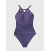 CUPSHE Women’s One Piece Swimsuit High Neck Tummy Control Cutout Back | Lace-Up Back, Removable Padded Cups, Ruched Waist, Adjustable Tie, Flattering Fit, Pool, Beach, Vacation(Purple)
