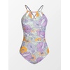 CUPSHE Women’s One Piece Swimsuit High Neck Tummy Control Cutout Back | Lace-Up Back, Removable Padded Cups, Ruched Waist, Adjustable Tie, Flattering Fit, Pool, Beach, Vacation(Lavender)