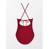 CUPSHE Women’s One Piece Swimsuit High Neck Tummy Control Cutout Back | Lace-Up Back, Removable Padded Cups, Ruched Waist, Adjustable Tie, Flattering Fit, Pool, Beach, Vacation(Wine Red)