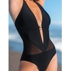 CUPSHE Women’s One Piece Swimsuit Plunging Neck Halter Bathing Suit | Mesh Panel, Removable Soft Cups, Gold Tone Charm, Open Back, Moderate Coverage, Beach Vacation(Black)