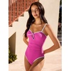 CUPSHE Women’s One Piece Swimsuit Sweetheart Neck Bunny Knot Bathing Suit | Adjustable Straps, Back Hook, Ruched Deatil, Textured Fabric, Cute, For Beach(Fuchsia Pink)