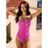 CUPSHE Women’s One Piece Swimsuit Sweetheart Neck Bunny Knot Bathing Suit | Adjustable Straps, Back Hook, Ruched Deatil, Textured Fabric, Cute, For Beach(Fuchsia Pink)