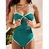 CUPSHE Women’s One Piece Swimsuit Sweetheart Neck Bunny Knot Bathing Suit | Adjustable Straps, Back Hook, Ruched Deatil, Textured Fabric, Cute, For Beach(Teal Blue)