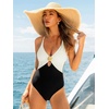 CUPSHE Women’s One Piece Swimsuit V Neck Color Blocking Bathing Suits Back Cross Tie Cut Out Swimwear(Black/White)