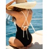CUPSHE Women’s One Piece Swimsuit V Neck Color Blocking Bathing Suits Back Cross Tie Cut Out Swimwear(Black/White)