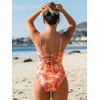 CUPSHE Women’s One Piece Swimsuit V Neck Tummy Control Bathing Suit Crisscross Back Self Tie Ruched Swimwear(Orange/Red Floral)