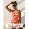 CUPSHE Women’s One Piece Swimsuit V Neck Tummy Control Bathing Suit Crisscross Back Self Tie Ruched Swimwear(Orange/Red Floral)