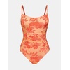 CUPSHE Women’s One Piece Swimsuit V Neck Tummy Control Bathing Suit Crisscross Back Self Tie Ruched Swimwear(Orange/Red Floral)