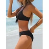 CUPSHE Women’s Two Piece V Neck Textured Bikini Sets | Bunny Tie,Adjustable Straps,Soft Removable Cups,Flattering Bathing Suit For Vacation And Beach(Carbon Black)