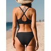 CUPSHE Women’s Two Piece V Neck Textured Bikini Sets | Bunny Tie,Adjustable Straps,Soft Removable Cups,Flattering Bathing Suit For Vacation And Beach(Carbon Black)
