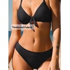 CUPSHE Women’s Two Piece V Neck Textured Bikini Sets | Bunny Tie,Adjustable Straps,Soft Removable Cups,Flattering Bathing Suit For Vacation And Beach(Carbon Black)