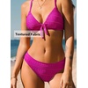 CUPSHE Women’s Two Piece V Neck Textured Bikini Sets | Bunny Tie,Adjustable Straps,Soft Removable Cups,Flattering Bathing Suit For Vacation And Beach(Hot Pink)