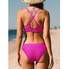 CUPSHE Women’s Two Piece V Neck Textured Bikini Sets | Bunny Tie,Adjustable Straps,Soft Removable Cups,Flattering Bathing Suit For Vacation And Beach(Hot Pink)