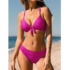 CUPSHE Women’s Two Piece V Neck Textured Bikini Sets | Bunny Tie,Adjustable Straps,Soft Removable Cups,Flattering Bathing Suit For Vacation And Beach(Hot Pink)