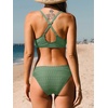 CUPSHE Women’s Two Piece V Neck Textured Bikini Sets | Bunny Tie,Adjustable Straps,Soft Removable Cups,Flattering Bathing Suit For Vacation And Beach(Pale Green)