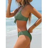 CUPSHE Women’s Two Piece V Neck Textured Bikini Sets | Bunny Tie,Adjustable Straps,Soft Removable Cups,Flattering Bathing Suit For Vacation And Beach(Pale Green)
