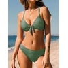 CUPSHE Women’s Two Piece V Neck Textured Bikini Sets | Bunny Tie,Adjustable Straps,Soft Removable Cups,Flattering Bathing Suit For Vacation And Beach(Pale Green)