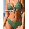 CUPSHE Women’s Two Piece V Neck Textured Bikini Sets | Bunny Tie,Adjustable Straps,Soft Removable Cups,Flattering Bathing Suit For Vacation And Beach(Pale Green)