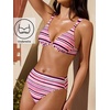 CUPSHE Women’s Underwire Bikini Set Swimsuit High Waisted Bathing Suit | Back Hook, Adjustable Wide Straps, Moderate Coverage, Swim Suit for Family Vacations, Beach, Cruises, Pool Days(Pink/Striped)
