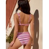 CUPSHE Women’s Underwire Bikini Set Swimsuit High Waisted Bathing Suit | Back Hook, Adjustable Wide Straps, Moderate Coverage, Swim Suit for Family Vacations, Beach, Cruises, Pool Days(Pink/Striped)
