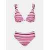 CUPSHE Women’s Underwire Bikini Set Swimsuit High Waisted Bathing Suit | Back Hook, Adjustable Wide Straps, Moderate Coverage, Swim Suit for Family Vacations, Beach, Cruises, Pool Days(Pink/Striped)