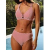CUPSHE Women’s V Neck Bikini Sets Textured Crossback Two Piece Swimsuit | Cutout,Back Self Tie,Soft Removable Cups,Mid Rise,Flattering Bathing Suit For Vacation And Beach(Red/White)