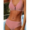 CUPSHE Women’s V Neck Bikini Sets Textured Crossback Two Piece Swimsuit | Cutout,Back Self Tie,Soft Removable Cups,Mid Rise,Flattering Bathing Suit For Vacation And Beach(Red/White)