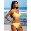 CUPSHE Women’s V Neck Bikini Sets Textured Crossback Two Piece Swimsuit | Cutout,Back Self Tie,Soft Removable Cups,Mid Rise,Flattering Bathing Suit For Vacation And Beach(Yellow/White)