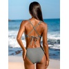 CUPSHE Women’s V Neck Bikini Sets Textured Crossback Two Piece Swimsuit | Cutout,Back Self Tie,Soft Removable Cups,Mid Rise,Flattering Bathing Suit For Vacation And Beach(Black/White)