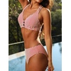 CUPSHE Women’s V Neck Bikini Sets Textured Crossback Two Piece Swimsuit | Cutout,Back Self Tie,Soft Removable Cups,Mid Rise,Flattering Bathing Suit For Vacation And Beach(Red/White)