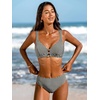 CUPSHE Women’s V Neck Bikini Sets Textured Crossback Two Piece Swimsuit | Cutout,Back Self Tie,Soft Removable Cups,Mid Rise,Flattering Bathing Suit For Vacation And Beach(Black/White)