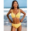 CUPSHE Women’s V Neck Bikini Sets Textured Crossback Two Piece Swimsuit | Cutout,Back Self Tie,Soft Removable Cups,Mid Rise,Flattering Bathing Suit For Vacation And Beach(Yellow/White)