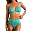 CUPSHE Bikini Set for Women Bathing Suit High Waisted Scalloped V Neck Two Pieces Swimsuit(Turquoise)