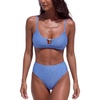 CUPSHE Bikini Sets for Women High Waisted Two Piece Swimsuit Shiny | Sparkle Fabric, Scoop Neck, Cutout Design, Adjustable Straps, Back Hook, Moderate Coverage, Beach Vacation(Blue)