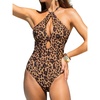 CUPSHE High Neck One Piece Swimsuit for Women Cutout Halter Swimwear | Removable Soft Cups, Back Hook, Classic Bum Coverage, Sexy Bathing Suit For Beach Vacation Pool Party Resort Getaways(Brown Leopard)