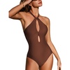 CUPSHE High Neck One Piece Swimsuit for Women Cutout Halter Swimwear | Removable Soft Cups, Back Hook, Classic Bum Coverage, Sexy Bathing Suit For Beach Vacation Pool Party Resort Getaways(Chocolate Brown)