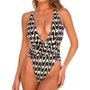 CUPSHE One Piece Swimsuit for Women Bathing Suit Cut Out Cross Back Tie Deep V Neck Ruched High Cut(Wave Stripe)