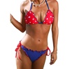 CUPSHE Two Piece Swimsuit Women Halter Triangle Bikini Set Bathing Suit | V Neck,Low Rise,Merrow Edge,Cheeky String Bottom,Color Block,Removable Cups,4th of July(Red/White/Blue)