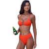 CUPSHE Women Bikini Set Swimsuit Cutout O Ring Crossback Tie Bathing Suit | Mid Rise, Textured Fabric, Scoop Neck, Mid Leg Cut, Moderate Coverage, Two Piece Swim Suit For Beach Vacations, Pool Days(Red Orange)