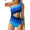 CUPSHE Women One Piece Swimsuit One Shoulder Bathing Suit Cutout Monokini | Removable Soft Cups, Color Block, Classic Bum Coverage, Swim Suit For Beach Vacation Cruise Pool Party(Blue Color Block)
