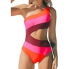 CUPSHE Women One Piece Swimsuit One Shoulder Bathing Suit Cutout Monokini | Removable Soft Cups, Color Block, Classic Bum Coverage, Swim Suit For Beach Vacation Cruise Pool Party(Pink/ Wine Red)