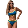 CUPSHE Women’s Bikini Set Scoop Neck Racerback Two Piece Swimsuit Textured | Sporty Bathing Suit, Removable Soft Cups, Color Block, Adjustable Straps, Seamless, Light Bust Support, Beach Vacation(Blue/Yellow)
